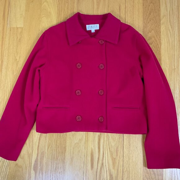 Finity Coat Peacoat Wool Cashmere Cropped Collar Long Sleeves Red Y2K (8) - Picture 4 of 8